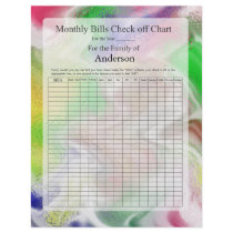Monthly Bills Check off Chart Fuzzy Colours Design