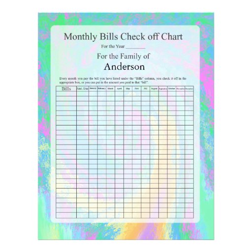 monthly-bills-check-off-chart-pastel-design-letterhead-template-zazzle