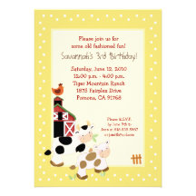 Moo Cow Farm Barnyard Country Birthday Invitations