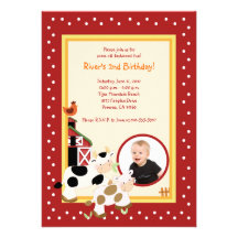 Moo Cow Farm Barnyard *PHOTO* Birthday Invitations