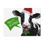 Moo rry Christmas! Funny Holiday Cow in Santa Hat Post Card