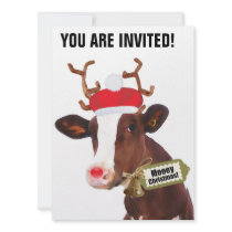 Mooey Merry Christmas Reindeer Cow Custom Invitation
