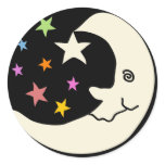 MOON AND STARS ROUND STICKER