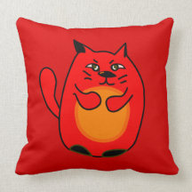 Moon cat_red earth throw pillow