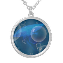 Moon Jellyfish at Bubbled sea Custom Necklace