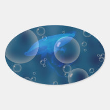 Moon Jellyfish at Bubbled sea Oval Stickers