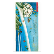 Moon Seen through Maple Leaves and Waterfall Business Card Template