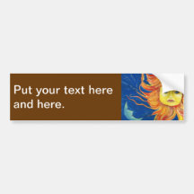 Moon Sun Art Blue, Yellow, Orange Bumper Sticker