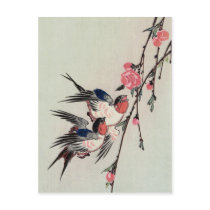 Moon, Swallows, and Peach Blossoms, Ando Hiroshige Post Card