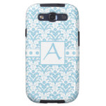 Moonstone Blue Pretty Art Deco Retro Floral Damask Samsung Galaxy SIII Cover