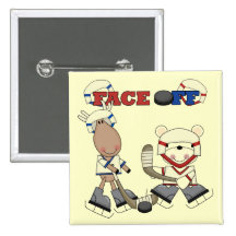 Moose and Bear Hockey Face Off Tshirts and Gifts Pin