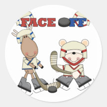 Moose and Bear Hockey Face Off Tshirts and Gifts Round Sticker