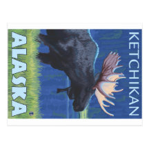Moose at Night - Ketchikan, Alaska Postcard