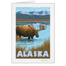 Moose Drinking Water Vintage Travel Poster Greeting Card
