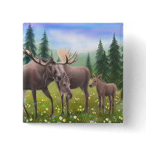 Moose Family in a Northern Forest Pin