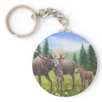Moose in a Northern Forest Keychain