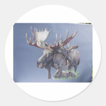 Moose Trio Round Stickers