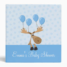 Moose with blue balloons baby shower binder