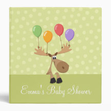 Moose with colourful balloons baby shower binder