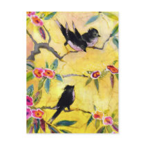 Morning Colours: Bird Painting in Yellow and Pink