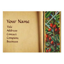 MORNING GLORY AND RED BERRIES MONOGRAM BUSINESS CARDS