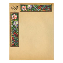 MORNING GLORY AND RED BERRIES MONOGRAM LETTERHEAD TEMPLATE
