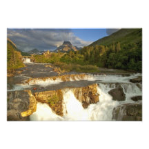 Morning light greets Swiftcurrent Falls in the Photograph