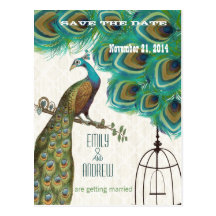 Moroccan Tile Peacock Birdcage Save the Date Postcards