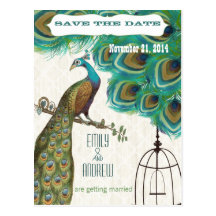 Moroccan Tile Peacock Birdcage Save the Date Postcards