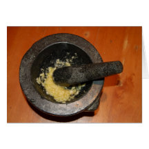 mortar and pestle garlic aioli card