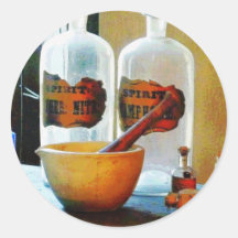 Mortar and Pestle With Bottles Round Stickers