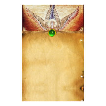 MOSAIC ANGEL  Brown Parchment Green Emerald Personalized Stationery