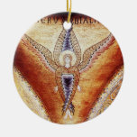 MOSAIC ANGEL  Brown Parchment ,Red Ruby Ornaments