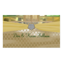 Mosaic Green and Gold Squares & Triangles Business Card Templates