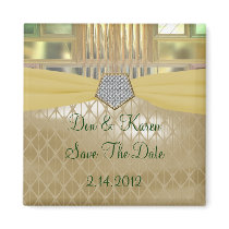 Mosaic Green and Gold Squares & Triangles Magnet