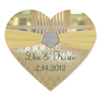 Mosaic Green & Gold Squares Heart Stickers