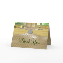 Mosaic Green & Gold Squares & Triangles Thank You Cards