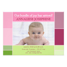 Mosaic Pink Designer Baby Birth Announcement