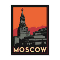 moscow russia kremlin art deco retro travel postcard