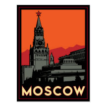 moscow russia kremlin art deco retro travel postcard