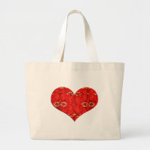 mosiac red heart tote bags