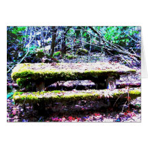 Mossy Picnic Table Greeting Cards