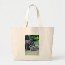 Mother and baby elephant in river canvas bag