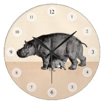 Mother and baby hippos clock