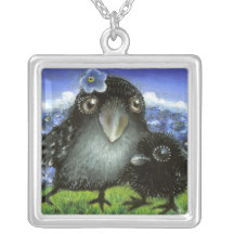 Mother and baby raven custom necklace