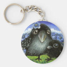 Mother and baby raven key chains