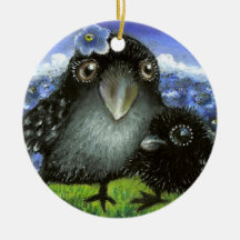 Mother and baby raven ornament