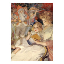 Mother and Child Reading Vintage Christmas Stories Announcement