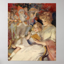 Mother and Child Reading Vintage Christmas Stories Poster