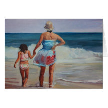 Mother and Daughter Holding Hands at the Seashore. Greeting Card